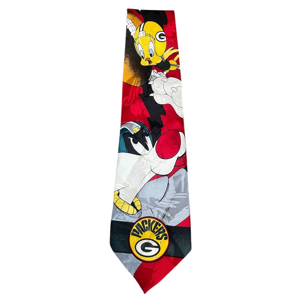 Football Toons Tie Green Bay Packers x Looney Tunes Vintage 90โs 100% Silk Tie